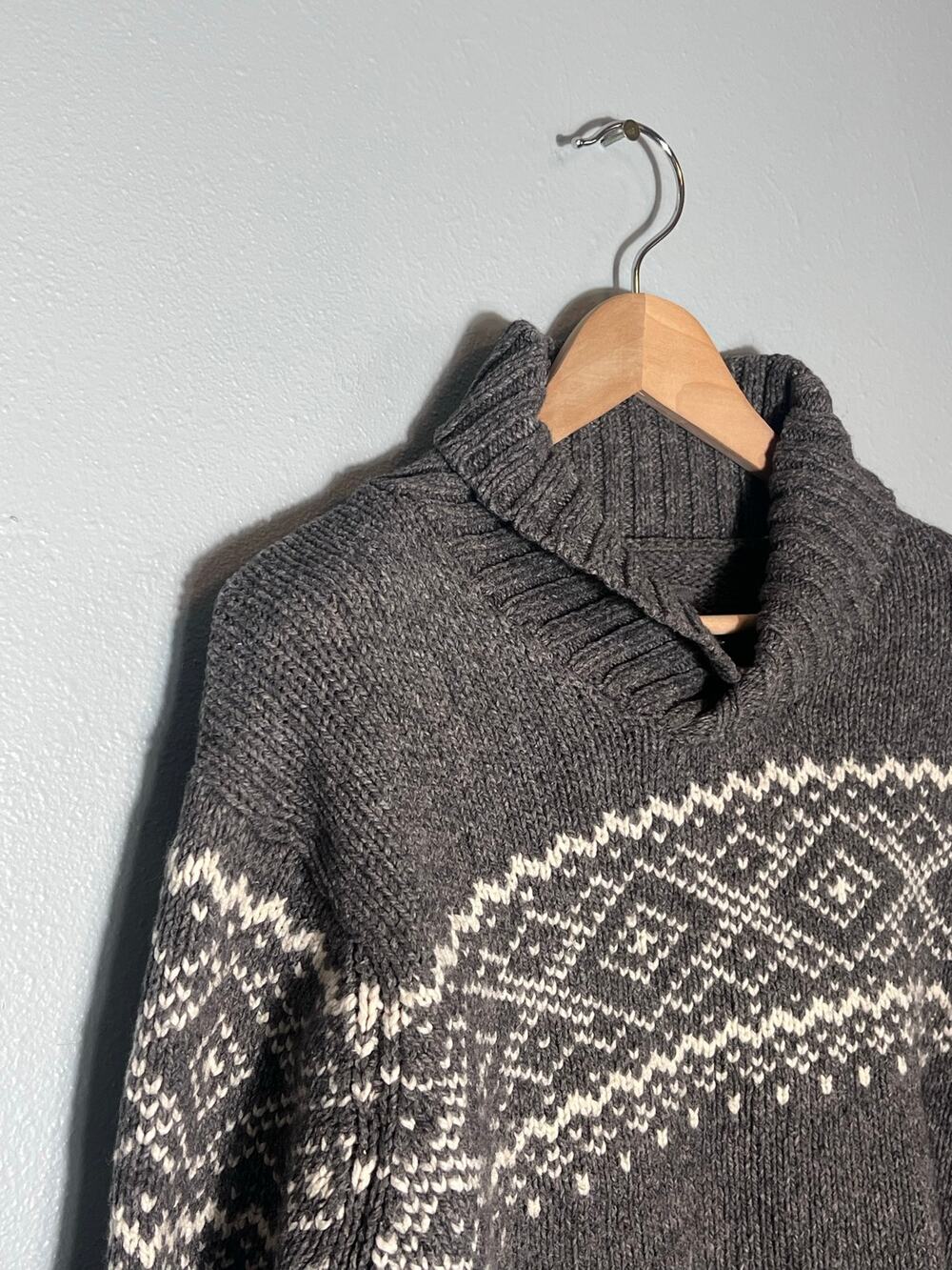 Old Navy Nordic Fair Isle Chunky Mens XL Knit Sweater Wool Shawl Collar Vtg Y2K